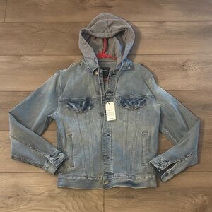 Express Blue Denim Jacket with Gray Hood NWT